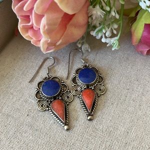 Turkish style lapis and coral earrings